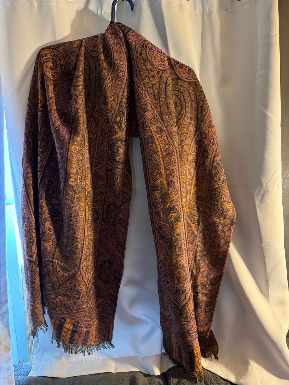 Brown Paisley Shawl with Gold Accents